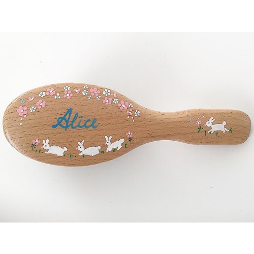 PERSONALISED HAIRBRUSH Rabbits & Pink Garland