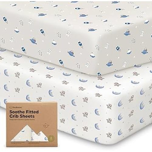 KeaBabies 2-Pack Organic Crib Sheets for Boys, Girls - 52x28 Fitted Crib Mattress Sheet Neutral, Breathable Jersey Cotton Cover for Baby Bed, Toddler Mattress, Soft & Cute Prints (Cosmo)