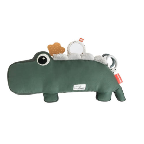 Done by Deer Tummy Time Activity Toy Croco Green - Soft Pillow with Teether, Rings, Mirror, Tags, and Crinkle Sounds for Sensory Exploration & Neck/Back Strength