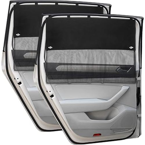 Car Window Shade for Baby, 2 Pack Half Blackout & Half See-Through Magnetic Car Sun Shades for Rear Window with Fixed Suction Cups,Car Window Curtain for Sun/Heat/UV Protection