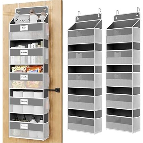 Over The Door Organizer Hanging, 2 Pack 5 Shelf Behind The Doors Storage, Pantry Door Organizer, Closet Organizers for Bedroom and Nursery (Dark Grey)