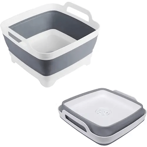 Dishpan For Washing Dishes,9L Collapsible Dish Tub Portable Sink,Wash Dish Basin,Foldable Laundry Tub,Washing Basin with Drain Plug,Dishpan for Kitchen Sink,Camping Dish Washing Tub,Gray