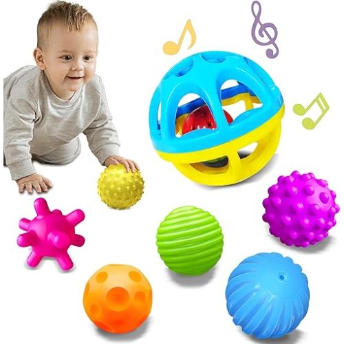 Sensory Balls for Baby - Montessori Toys, Multiple Textures Colorful Toddler Sensory Toys for Babies 1-3 Hand Catching Baby Balls, Blue Baby Rattle 3-6 Months Old Baby Toys for 6-12 Months