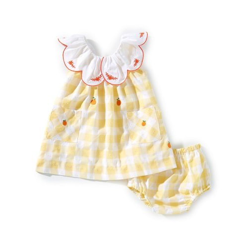 Edgehill Collection Baby Girls Embroidered Oranges Gingham Dress