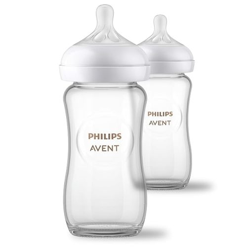 Philips Avent Natural Glass Baby Bottles with Natural Response Nipples (Medium Flow, Flow 3), 8oz, 4-Pack, SCY913/04