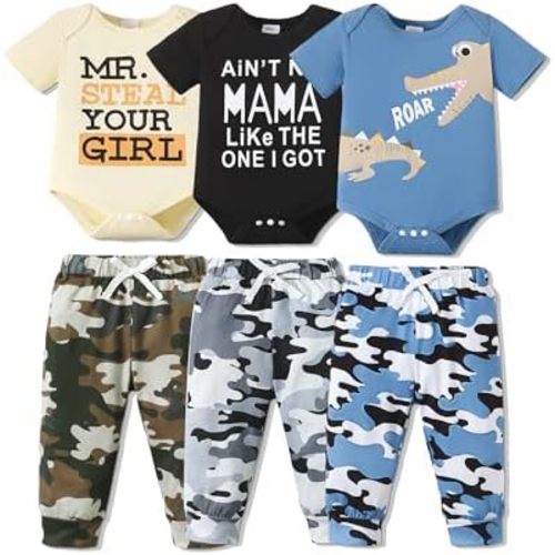 NZRVAWS Newborn Baby Boy Clothes Infant Boy Outfits Romper Pants 6 Pcs Clothing Set 0 3 6 9 12 Months