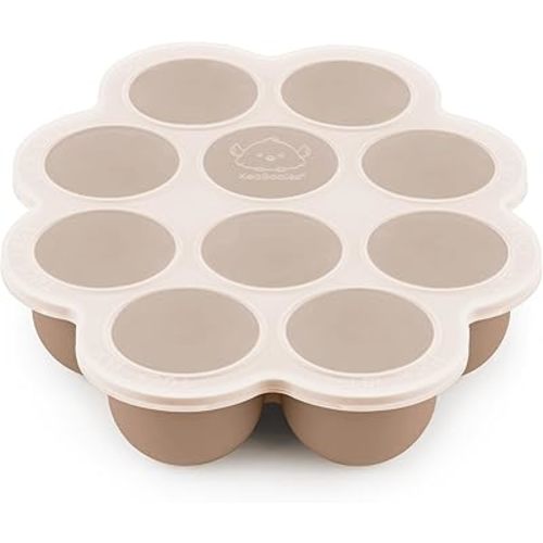 KeaBabies Silicone Baby Food Freezer Tray with Clip-on Lid, 2oz x 10 Pods Baby Food Freezer Molds, Breast Milk Freezer Tray, Dishwasher, Microwave, BPA-Free Baby Food Storage Tray(Chai Latte)