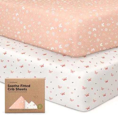 KeaBabies 2-Pack Organic Crib Sheets for Boys, Girls - 52x28 Fitted Crib Mattress Sheet Neutral, Breathable Jersey Cotton Cover for Baby Bed, Toddler Mattress, Soft & Cute Prints (Butterflies)