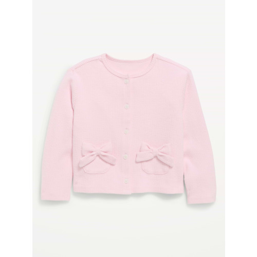 Cozy Ribbed Bow-Pocket Cardigan Sweater for Toddler Girls