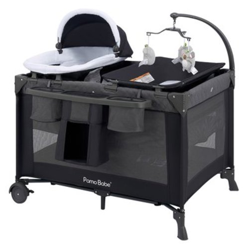 Pamo Babe Unisex Nursery Center Playard with Bassinet & Changing Table for Newborn,Grey