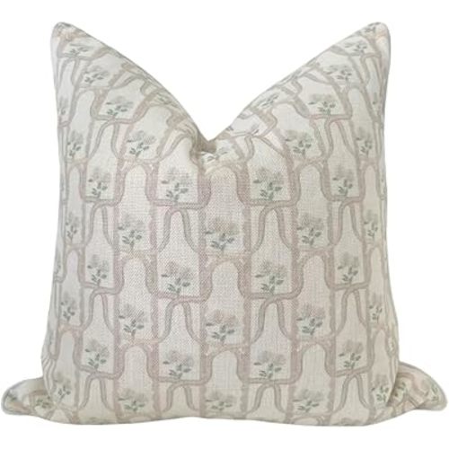 Throw Pillow for Home Millie Floral Pillow Cover Grandmillennial Pillow Cover 20" x 20" Grandmillennial Home Decor Beige Pillow Bows Scallops