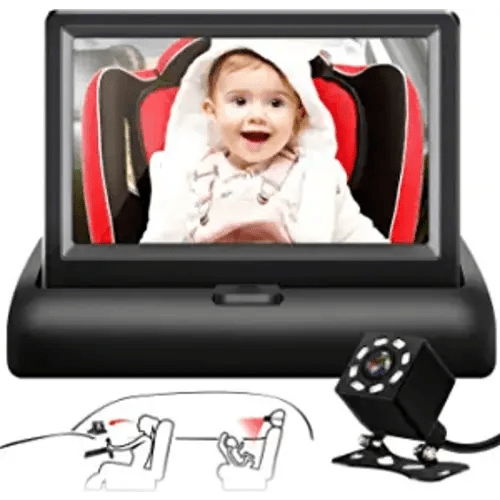 Shynerk Baby Car Mirror, 4.3'' HD Night Vision Function Car Mirror Display, Safety Car Seat Mirror Camera Monitored Mirror with Wide Crystal Clear View, Aimed at Baby, Easily Observe the Baby’s Move - Black