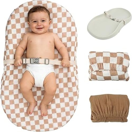 2 Pack Changing Pad Cover for Girls Boys,Lovely Soft Breathable Cotton Changing Table Cover,Unisex Baby Diaper Change Table Pad Covers.Fit 32"x16" Contoured Pad（Checkerboard,Brown）