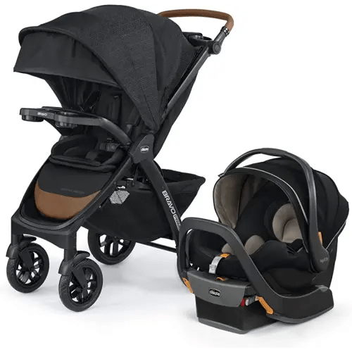Chicco Bravo Primo Trio Travel System, Quick-Fold Stroller with Chicco KeyFit 35 Zip Extended-Use Infant Car Seat and Stroller Combo | Springhill/Black