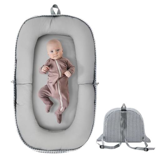 Baby Lounger,Foldable Portable Baby Travel Bassinet with Memory Foam Mat,Baby Travel Nest Converts to Backpack for Easy Carry and Travel,Grey