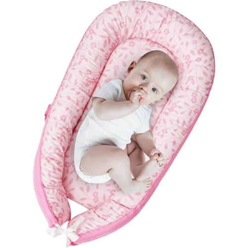AMAWMW Baby Lounger for Newborn Infant Baby Nest Sleeper for 0-12 Months Removable Lounger Cover for Co Sleeping Washable Portable Adjustable Lounger Pillow Floor Seat for Travel Essentials