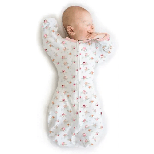 SwaddleDesigns Transitional Swaddle Sack with Arms Up Half-Length Sleeves and Mitten Cuffs, Small, 0-3 Months, 6-14 lbs, Watercolor Peachy Pink Floral (Arms Up Swaddle, Transition Swaddle Sleep Sack)
