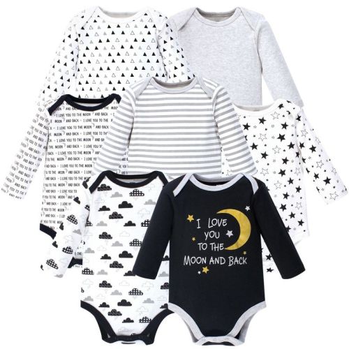 Hudson Baby Cotton Long-sleeve Bodysuits 7pk, Moon And Back, 9-12 Months