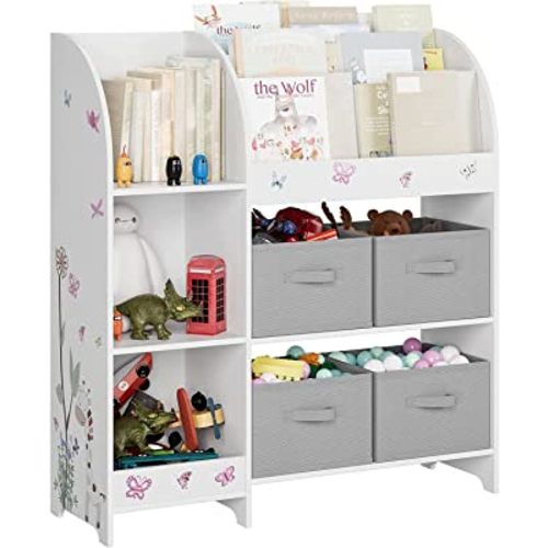 Toy and Book Organizer for Kids, Toy Storage Organizer with 4 Bins, Children's Toy Shelf for Playroom, Kindergarten, School