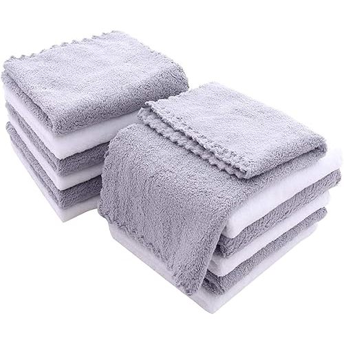 12 Pack Baby Washcloths - Extra Absorbent and Soft Wash Clothes for Newborns, Infants and Toddlers - Suitable for Baby Skin and New Born - Microfiber Coral Fleece 12x12 Inches