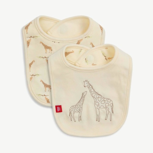 cream jolie giraffe organic cotton magnetic reversible bib – Magnetic Me