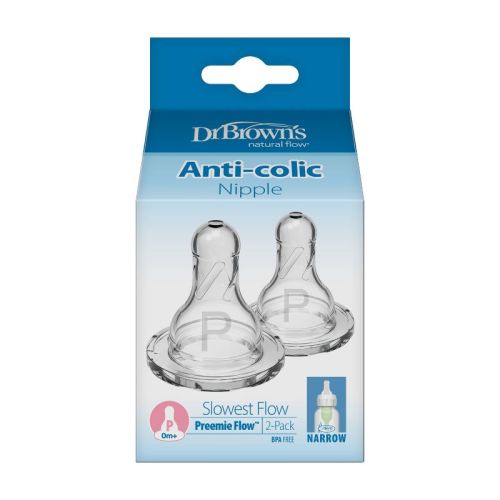 Dr. Brown's Preemie Flow Narrow Baby Bottle Silicone Nipple - 2pk