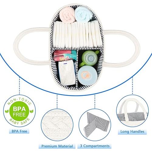 ABenkle Baby Diaper Caddy, Nursery Storage Bin and Car Organizer for Diapers Wipes, Cotton Rope Basket Changing Table Caddy