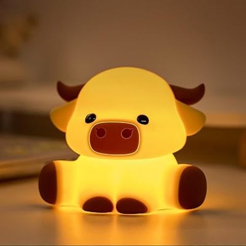 Cute Highland Cow Night Light, LED Touch Silicone Lamp for Bedroom with 7 Colors Timer and Dimmable Squishy Warm Light Night Lights, Rechargeable Animal Lamp for Bedroom Decor Birthday Gift