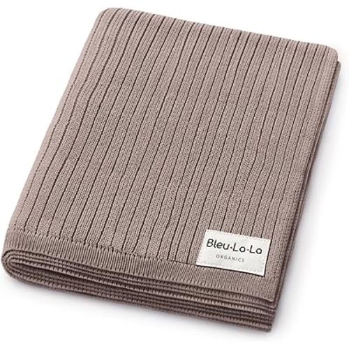Organic Ribbed Swaddle Blanket for Boys & Girls - 100% Luxury Organic Soft Cotton Knit Warm Cozy Cuddle Stroller Blanket for Newborns, Infants, & Toddlers (Milk Chocolate)