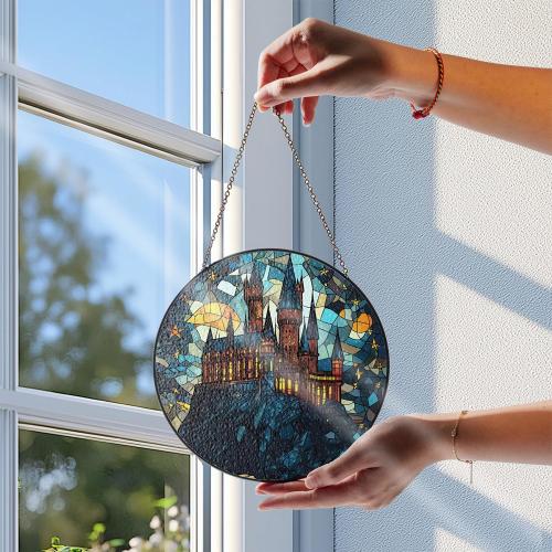 Stained Glass Wizard Castle Suncatcher: Book Lover Window Decor
