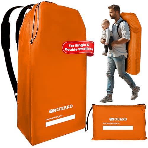 ONGUARD Waterproof Single and Double Stroller Bag for Airplane - Travel Stroller Cover for Air Travel and Storage - Gate Check Bag Backpack- Baby Airplane Essentials - Orange