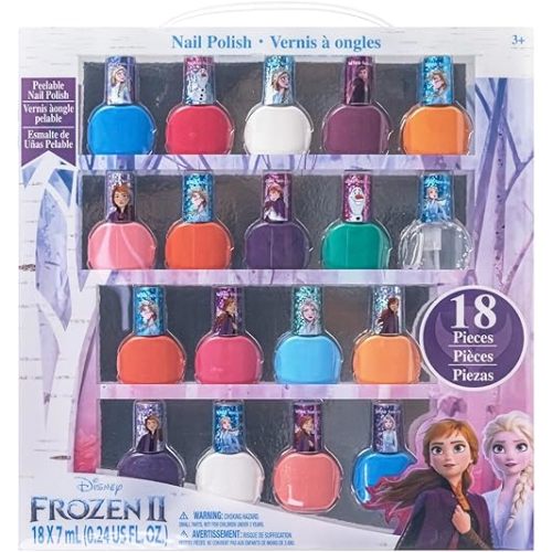 Townley Girl Disney Frozen Elsa and Anna 18 Piece Water-Based Nail Polish Set, Quick Dry and Peels-Off, Nail Paint Set for Girls, Perfect for Parties, Sleepovers and Makeovers, Ages 3