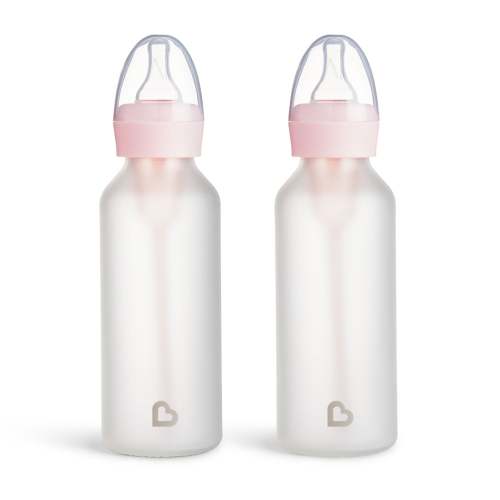 Munchkin Bond® Silicone Glass Bottle, 2-Pack - Pink / 8 Ounce
