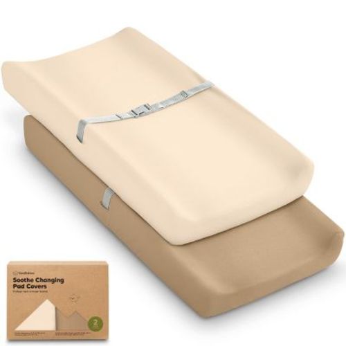 Keababies 2pk Soothe Changing Pad Covers For Girl, Boy, Organic Soft Cotton Contoured Diaper Changing Table Pad Covers (pecan)