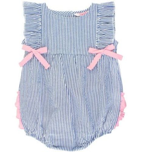Rufflebutts Classic Ruffle Romper - Blue Seersucker, Size: 18-24m