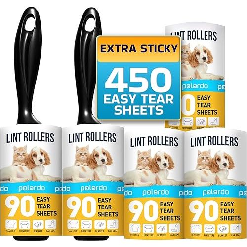 Lint Rollers for Pet Hair, White, Sticky Remover for Couch, Clothes, Furniture and Carpet, Dog and Cat Fur Remover, Animal Fuzz, 5 Large Sticky Rollers