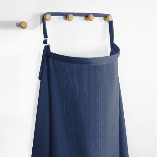 Muslin Nursing Covers for Breastfeeding, Arch Neckline Breast Feeding Covers for Women, Moms Privacy Breathable Summer Nursing Apron, 43.3" x 25.6" Soft Feeding Cover (Navy Blue)