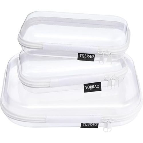 3 Pack Clear Hard Shell Zipper Case - Clear Waterproof Cosmetic Bag with Zipper, Kid's Toy Storage Organizer Bins, Charging Cables, creative journaling, painting brushes, Threads,Sketch Supplies