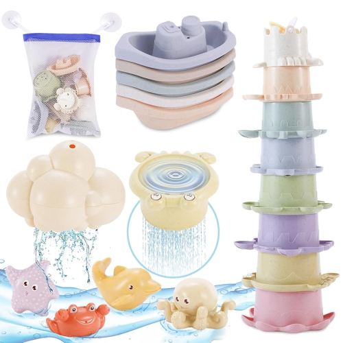 Chinloca Baby Bath Toys for 1-3 Year Olds, Kids Toddler Mold Free Floating Bath Toys, Sensory Bathtub Water Toys with Bath Boats/Stacking Cups/Squirt Toys/Storage Bag : Amazon.com.au: Toys & Games