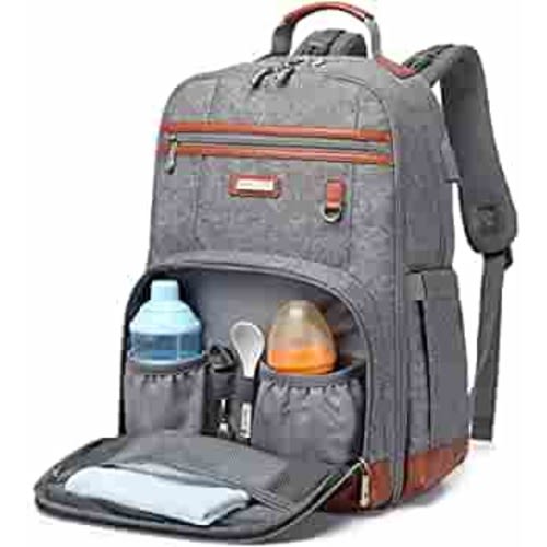Baby Diaper Bag Backpack for Mom, Travel Bookbag Diaper Bags Back Pack with Changing Pad for Boy Girl, Waterproof, Large Capacity, Grey