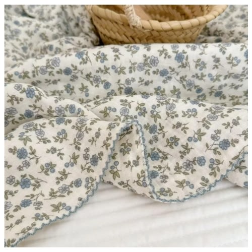 BuLuTu 100% Cotton Muslin Toddler Blanket for Girls Boys Soft Baby Blanket with Shabby Chic Blue Floral Crib Blanket Lightweight Toddler Quilt Toddler Bed Blanket, 1 pc, 47"x51"
