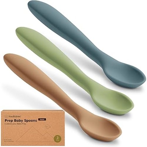 KeaBabies Silicone Baby Spoons, Self Feeding 6-12 months - 3-Pack Baby Weaning Eating Utensils, Toddler First Food Training Spoon, Infant, Kids Feeding Supplies Essential Set, Dishwasher-safe (Desert)
