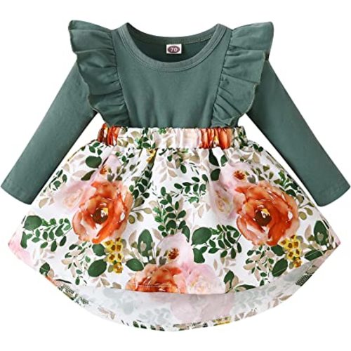 OLLUISNEO Newborn Baby Girl Dress Infant Ruffle Sleeve Romper Outfits Flower Girls Dresses Baby Girl Clothes Summer Fall