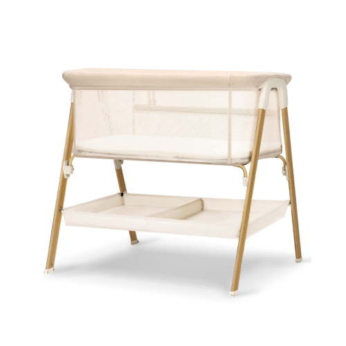 Baby Bassinet, Bedside Bassinet for Baby, Bassinet Bedside Sleeper with Mattress, Storage Basket and 4 Auto-Lock Wheels, Full-Mesh Sides, Bedside Crib for Newborn,Khaki