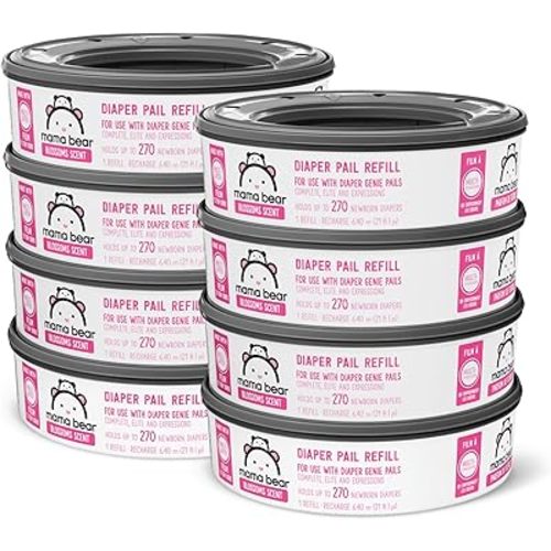 Amazon Brand - Mama Bear Blossoms Scented Diaper Pail Refills for Diaper Genie Pails, 2160 Count (8 Packs of 270 Count)