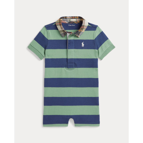 Madras-Collar Striped Cotton Shortall