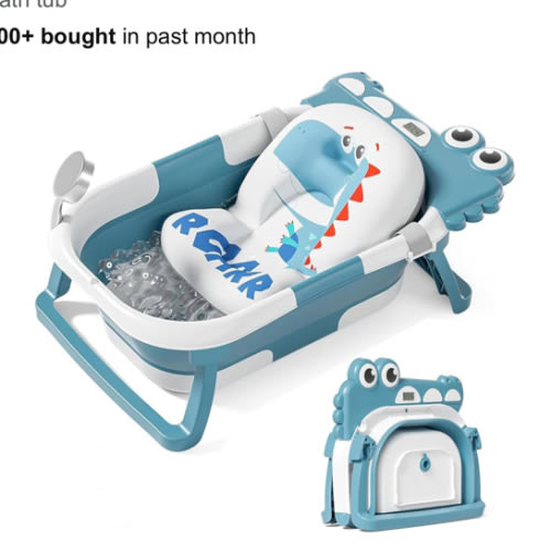 TPN Collapsible Baby Bathtub, Baby Bath Tub with Soft Cushion & Real-Time Thermometer, Baby Bathtub Infant to Toddler Tub (0-36 Months), Portable Newborn Travel Bath tub