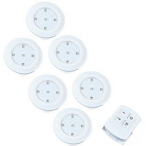 The Lakeside Collection Set of 6 Under Cabinet Puck Lights - Wireless Lighting with Remote