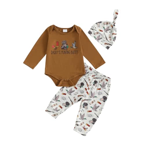 Ysfanwuxi Newborn Baby Boy Hunting Clothes Mallard Duck Deer Print Romper and Pants Set Hat 3Pcs Fall Coming Home Outfit