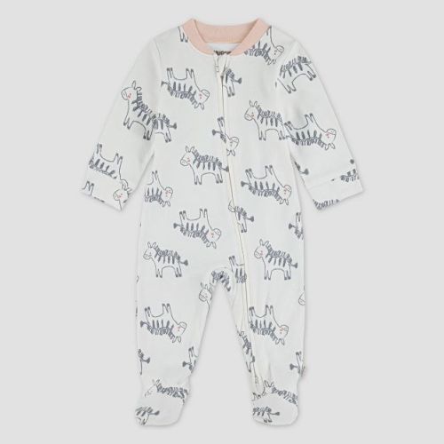 Huggies Baby Girls' Zebras Sleep N' Play - Pink Newborn: Organic Cotton, Lightweight Knit, Long Sleeve, Crew Neck Pajama Jumpsuit